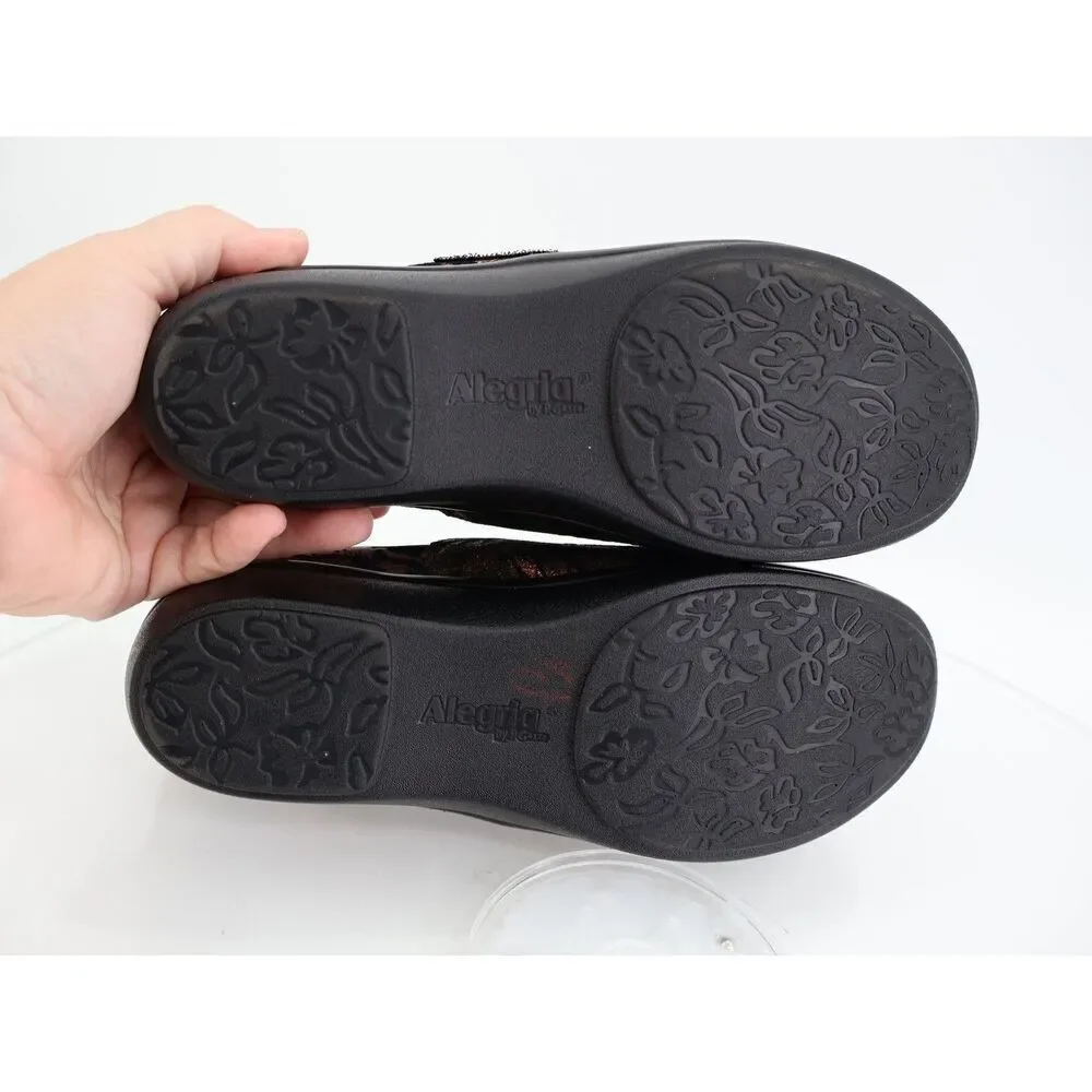 Alegria Women's Lauryn Clog Size 38 8 Slip On Professional Shoe Black Suede Gold
